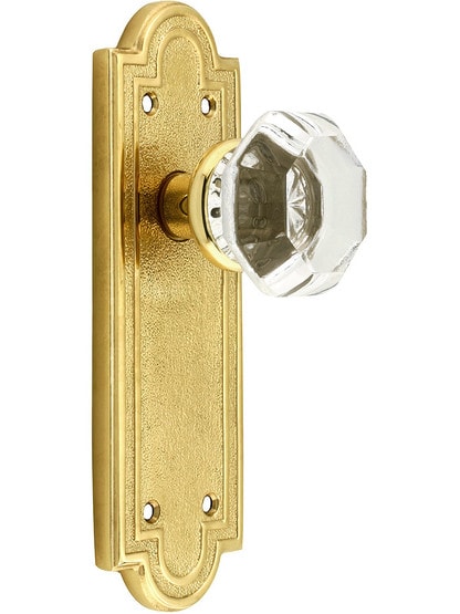 Belmont Plate Set With Old Town Crystal Door Knobs Polished Brass.